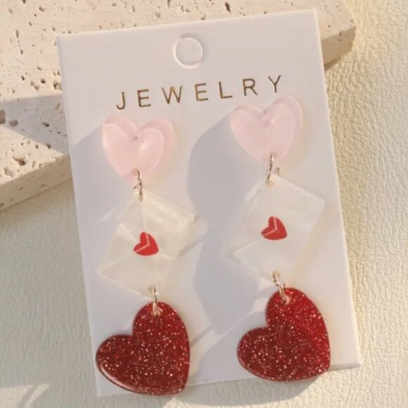 Love Letters - Heart Dangle Earrings - Stud Style earring with drop - NEW - Picture 1 of 2